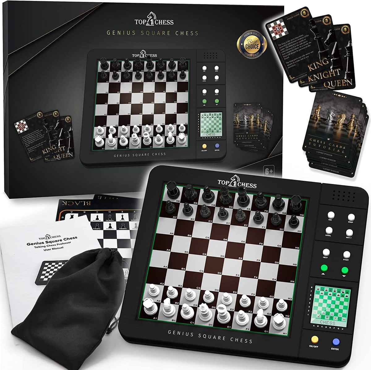 Electronic Grandmaster Chess Game- Play Opponent, or Multi Level Computer,  Plus Talking Coach & Preset Exercises- Perfect for Kids & Adults- w 8 Bonus